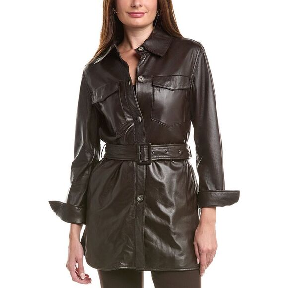 Tahari Jackets & Blazers - Tahari Womens Liv Leather Jacket, Brown